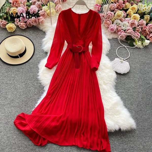 casual dresses spring autumn solid color pleated maxi dress women v-neck long sleeve sashes fashion temperament office lady runway, Black;gray
casual dresses spring autumn solid color pleated maxi dress women v-neck long sleeve sashes fashion temperament office lady runway, Black;gray