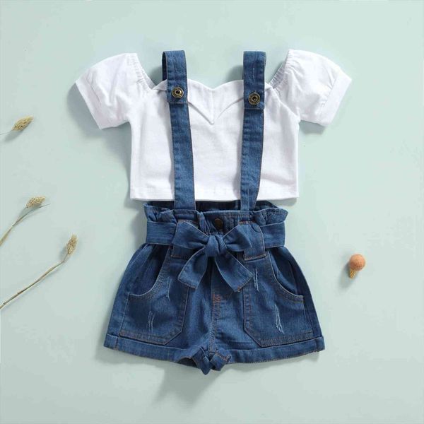 1 6y summer fashion girls 2pcs clothes sets solid off shoulder t shirts denim overalls shorts, White
1 6y summer fashion girls 2pcs clothes sets solid off shoulder t shirts denim overalls shorts, White