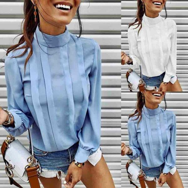 women's blouses & shirts womens high neck long sleeve loose baggy ladies solid color camisas blusas femeninas, White
women's blouses & shirts womens high neck long sleeve loose baggy ladies solid color camisas blusas femeninas, White