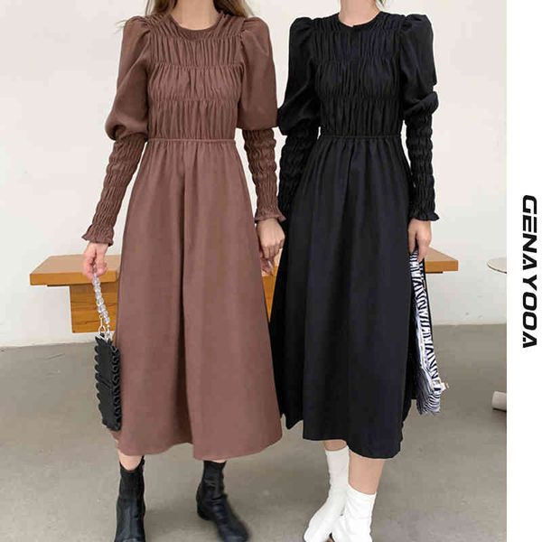 genayooa vintage draped women korean style puff sleeve o-neck spring autumn maxi party dress elegant vestido 210417, Black;gray
genayooa vintage draped women korean style puff sleeve o-neck spring autumn maxi party dress elegant vestido 210417, Black;gray
