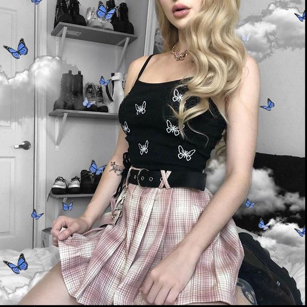 black crop women tank gothic camisoles butterfly embroidered harajuku strap camis casual chic bandage, White
black crop women tank gothic camisoles butterfly embroidered harajuku strap camis casual chic bandage, White
