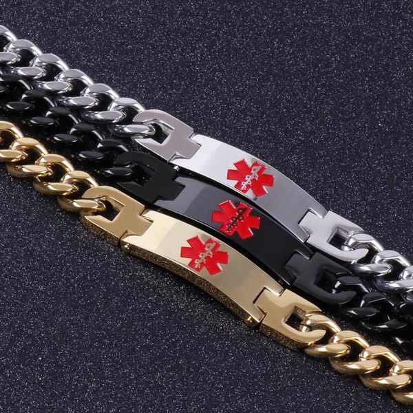 link, chain european and american fashion bent red logo men's bracelet stainless steel jewelry, Black
link, chain european and american fashion bent red logo men's bracelet stainless steel jewelry, Black