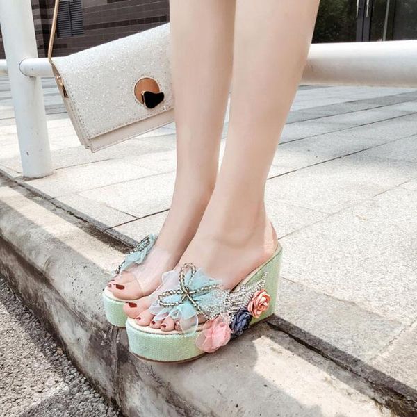 summer high-heeled slippers women's transparent platform floral decoration sandals, Black
summer high-heeled slippers women's transparent platform floral decoration sandals, Black