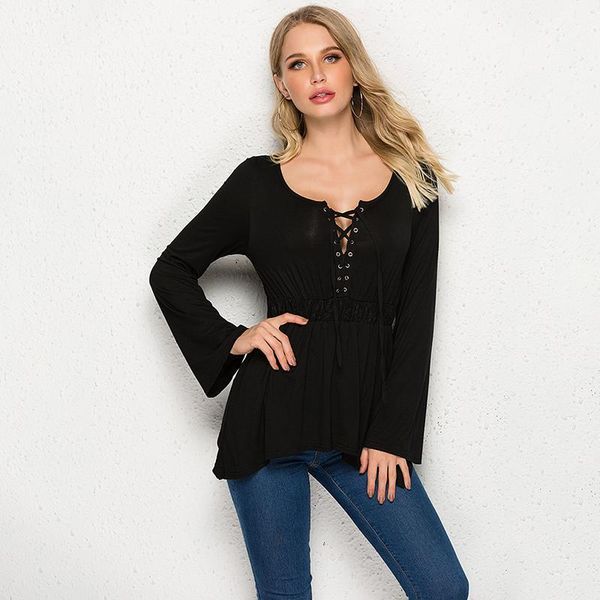 women's t-shirt women ladies drawstring bell sleeve long loose casual summer v-neck irregular hem shirt lace up bandage, White
women's t-shirt women ladies drawstring bell sleeve long loose casual summer v-neck irregular hem shirt lace up bandage, White