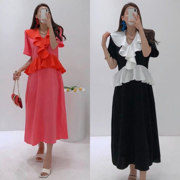 elegant design feeling flounces color collision dress light ripe wind long skirt casual dresses, Black;gray
elegant design feeling flounces color collision dress light ripe wind long skirt casual dresses, Black;gray