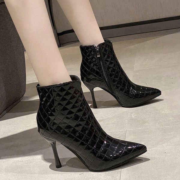 boots female black white shoes woman drop grid patent leather pointed toe thin high heels ankle women short zipper
boots female black white shoes woman drop grid patent leather pointed toe thin high heels ankle women short zipper