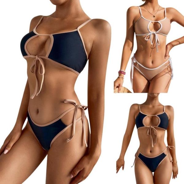 women's swimwear women split swimsuit set solid color backless low cut bikini lace-up panties for summer, White;black
women's swimwear women split swimsuit set solid color backless low cut bikini lace-up panties for summer, White;black