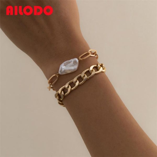 ailodo 2 pcs/set pearl bracelets for women gold silver color punk thick chain statement fashion jewelry girls gift link,, Black
ailodo 2 pcs/set pearl bracelets for women gold silver color punk thick chain statement fashion jewelry girls gift link,, Black