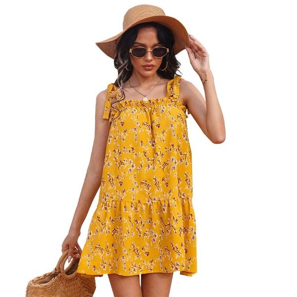 casual dresses women tie up spaghetti strap ruffled boho floral print yellow flowy mini dress h9ed, Black;gray
casual dresses women tie up spaghetti strap ruffled boho floral print yellow flowy mini dress h9ed, Black;gray