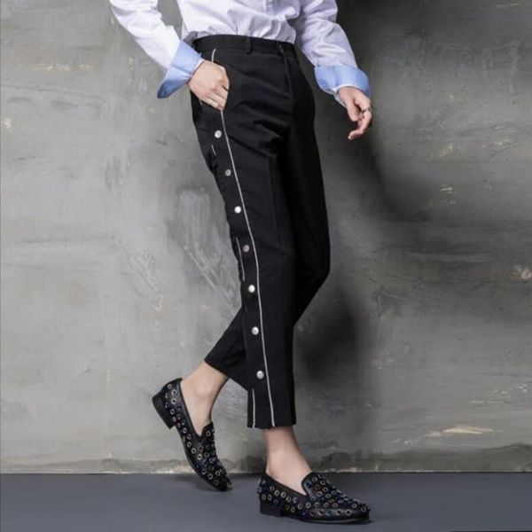 men's pants 27-46 2021 men women's clothing hair stylist gd original fashion white edge rivet decoration slim casual plus size cos, Black
men's pants 27-46 2021 men women's clothing hair stylist gd original fashion white edge rivet decoration slim casual plus size cos, Black