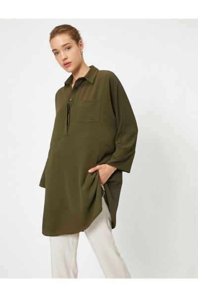 koton women green pocket detail shirt collar long sleeve tunic women's blouses & shirts, White
koton women green pocket detail shirt collar long sleeve tunic women's blouses & shirts, White