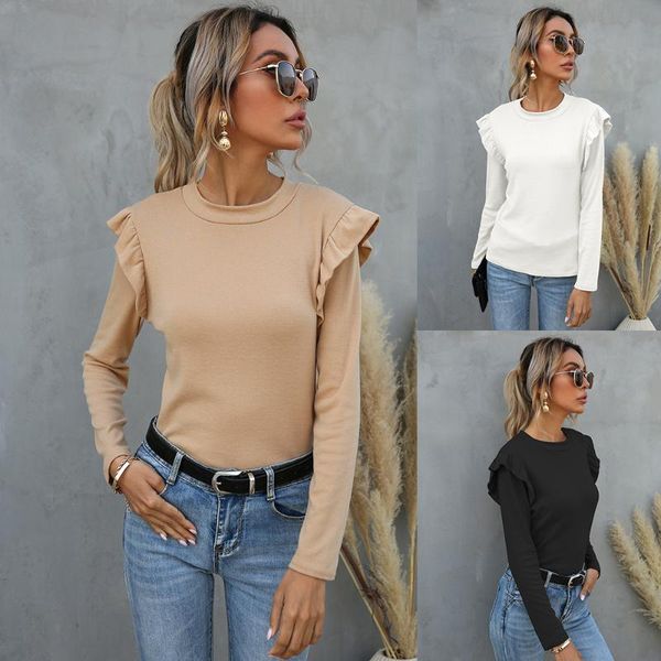 women's t-shirt 2021 spring fall solid white o neck slim long-sleeve t-shirts ruffles black fashion all-match tees female sweatshirt cl
women's t-shirt 2021 spring fall solid white o neck slim long-sleeve t-shirts ruffles black fashion all-match tees female sweatshirt cl