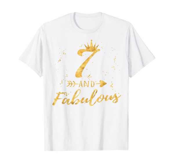 7 and fabulous 7th birthday party gold gift shirt for girls, White;black