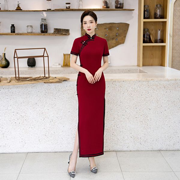 women elegant chinese handmade button solid color cheongsam mandarin collar satin broadside orientale banquet qipao, Red
women elegant chinese handmade button solid color cheongsam mandarin collar satin broadside orientale banquet qipao, Red