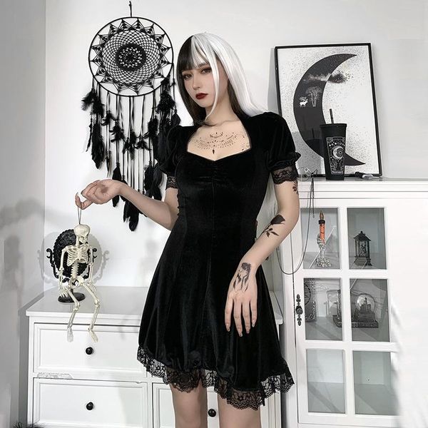 party dresses women's gothic dress fashion high waist suede square neck lace short sleeve black midi for ladies, White;black
party dresses women's gothic dress fashion high waist suede square neck lace short sleeve black midi for ladies, White;black