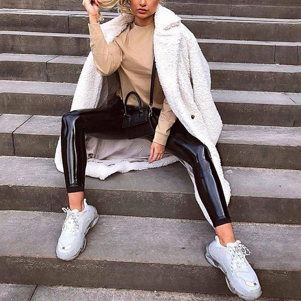 women's pants & capris women side zipper temperament leather female slim buttock stretch leggings, Black;white