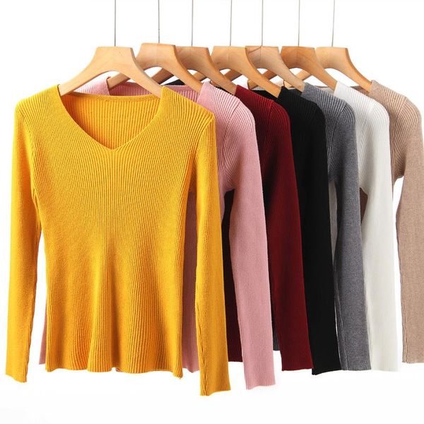 women's autumn v-neck knitted sweater 2021 solid color long-sleeved base korean stretch slim pullover women ching sweaters, White;black
women's autumn v-neck knitted sweater 2021 solid color long-sleeved base korean stretch slim pullover women ching sweaters, White;black