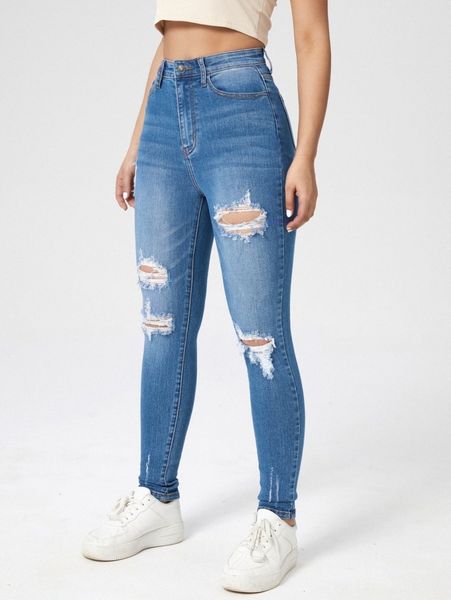 high waisted ripped skinny jeans j6jl#, Blue
high waisted ripped skinny jeans j6jl#, Blue