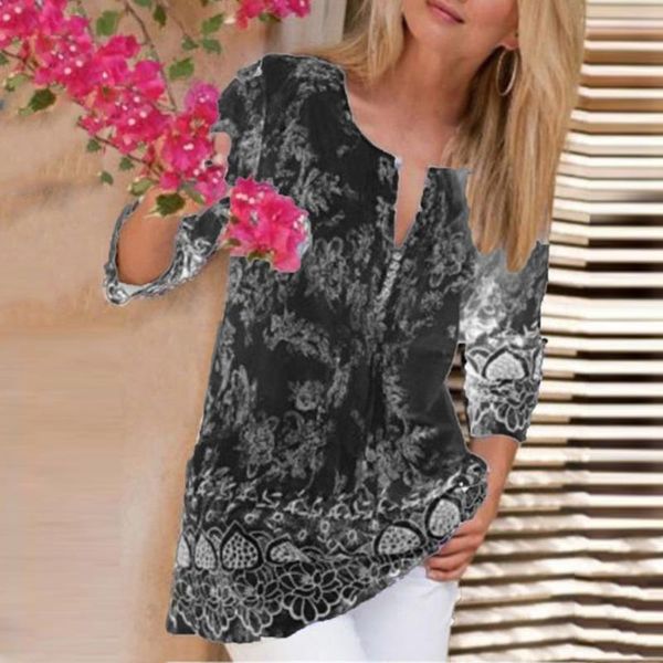 women's blouses & shirts autumn women three quarter sleeve blouse v-neck floral print loose oversided button streetwear fl60, White
women's blouses & shirts autumn women three quarter sleeve blouse v-neck floral print loose oversided button streetwear fl60, White