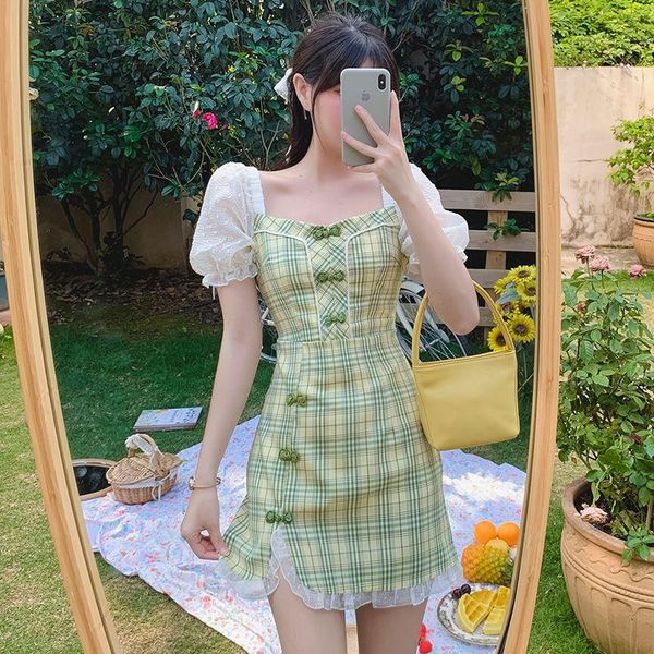 cheongsam plaid women's one-piece dress korean summer patchwork chiffon puff sleeve dresses 932 casual, Black;gray
cheongsam plaid women's one-piece dress korean summer patchwork chiffon puff sleeve dresses 932 casual, Black;gray