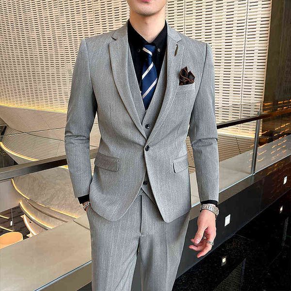 luxury men's suits blazers three piece men's busins casual formal bridegroom's fashion korean slim fit stripe suit, White;black
luxury men's suits blazers three piece men's busins casual formal bridegroom's fashion korean slim fit stripe suit, White;black