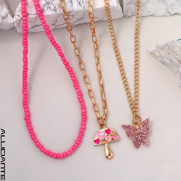 chains 3 pcs pink mushroom butterfly beaded necklace for women acrylic rice bead choker layered pendant necklaces summer party jewelry, Silver
chains 3 pcs pink mushroom butterfly beaded necklace for women acrylic rice bead choker layered pendant necklaces summer party jewelry, Silver