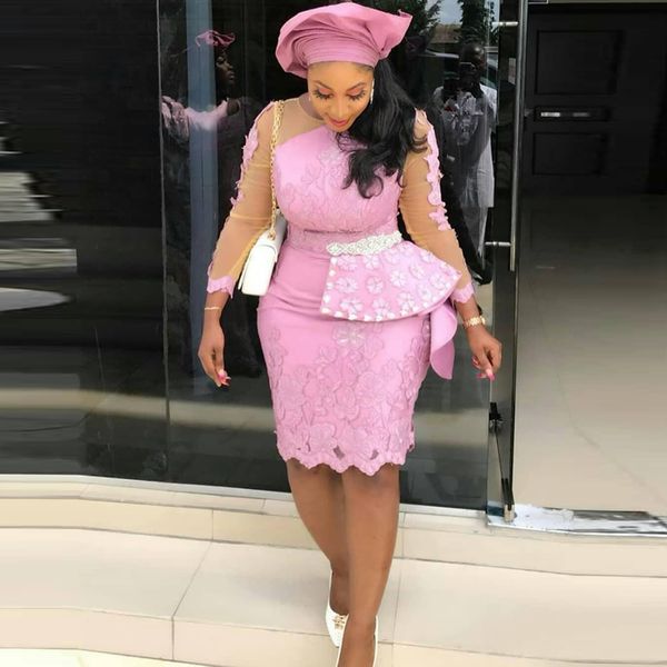 knee length plus size prom dresses pink peplum illusion long sleeves mermaid evening for african women aso ebi party gowns, Black
knee length plus size prom dresses pink peplum illusion long sleeves mermaid evening for african women aso ebi party gowns, Black