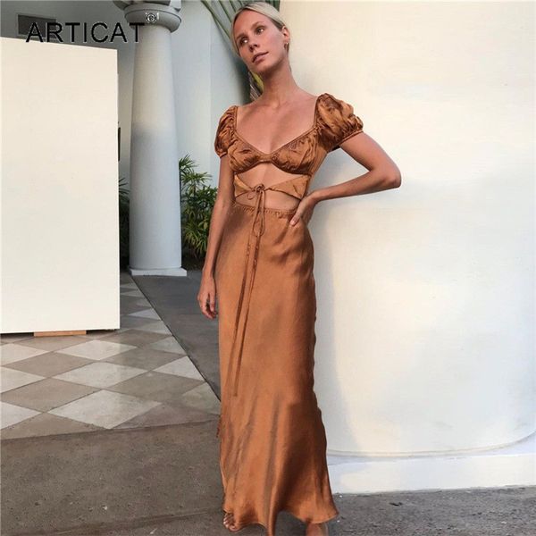 satin hollow out midi dress for women short puff sleeve bandage long dresses ladies summer slim vestido streetwearhigh quality, Black;gray 
satin hollow out midi dress for women short puff sleeve bandage long dresses ladies summer slim vestido streetwearhigh quality, Black;gray