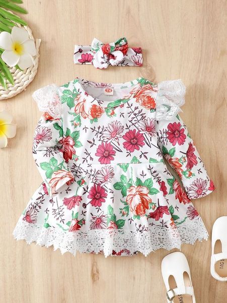 baby allover floral print contrast guipure lace ruffle trim dress & headband she, Red;yellow
baby allover floral print contrast guipure lace ruffle trim dress & headband she, Red;yellow