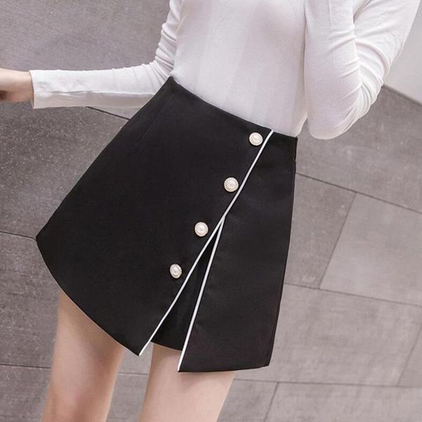 high waist korean fashion womens shorts irregular single breasted skirts spring summer casual culottes, White;black
high waist korean fashion womens shorts irregular single breasted skirts spring summer casual culottes, White;black