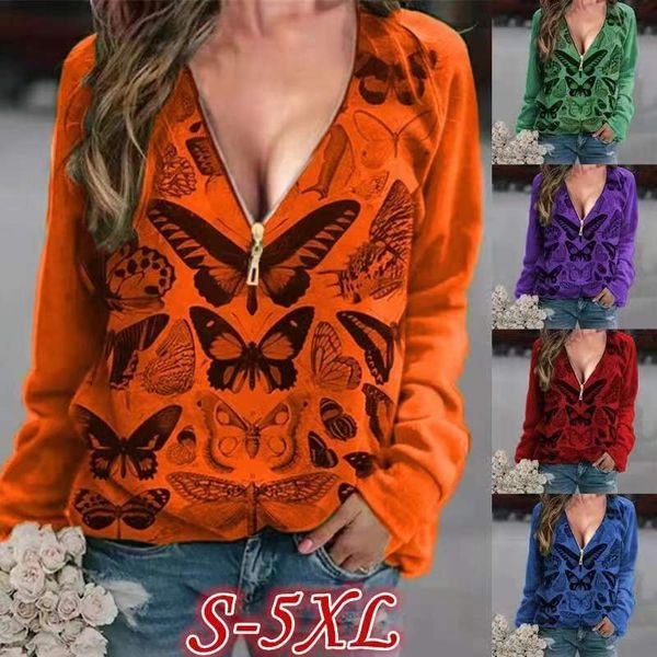 ladies loose long-sleeved t-shirt butterfly print zipper collar outerwear casual oversized autumn/winter jacket 004, White
ladies loose long-sleeved t-shirt butterfly print zipper collar outerwear casual oversized autumn/winter jacket 004, White