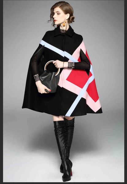 runway autumn winter women cloak poncho lapel wool blends coat geometric patchwork batwing sleeve tweed cape outerwear 201224, Black
runway autumn winter women cloak poncho lapel wool blends coat geometric patchwork batwing sleeve tweed cape outerwear 201224, Black