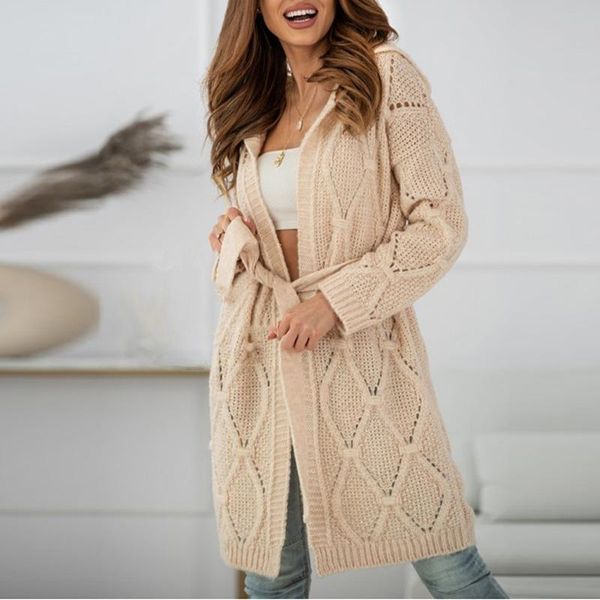 women's knits & tees autumn winter elegant solid belt women jackets fashion loose knit hooded cardigan casual versatile mid-length swea, White
women's knits & tees autumn winter elegant solid belt women jackets fashion loose knit hooded cardigan casual versatile mid-length swea, White