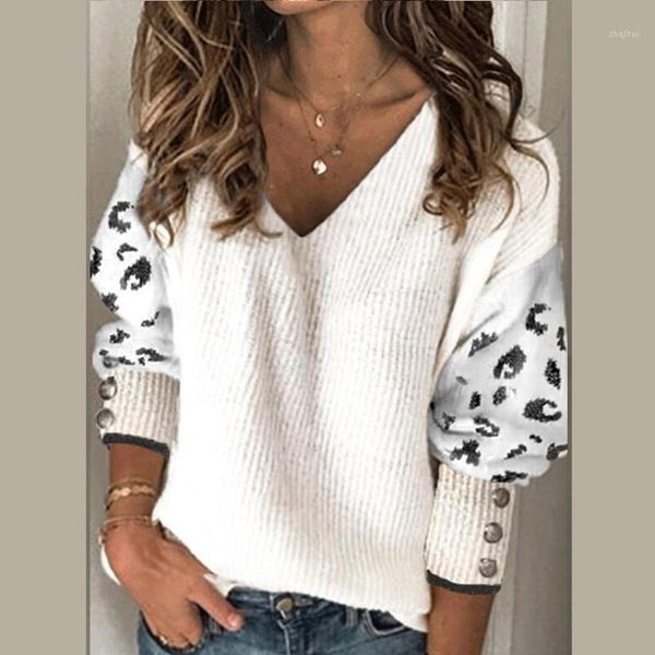 women fashion leopard print patchwork button long sleeve knitted sweater v-neck pullover autumn female loose sweaters women's, White;black
women fashion leopard print patchwork button long sleeve knitted sweater v-neck pullover autumn female loose sweaters women's, White;black