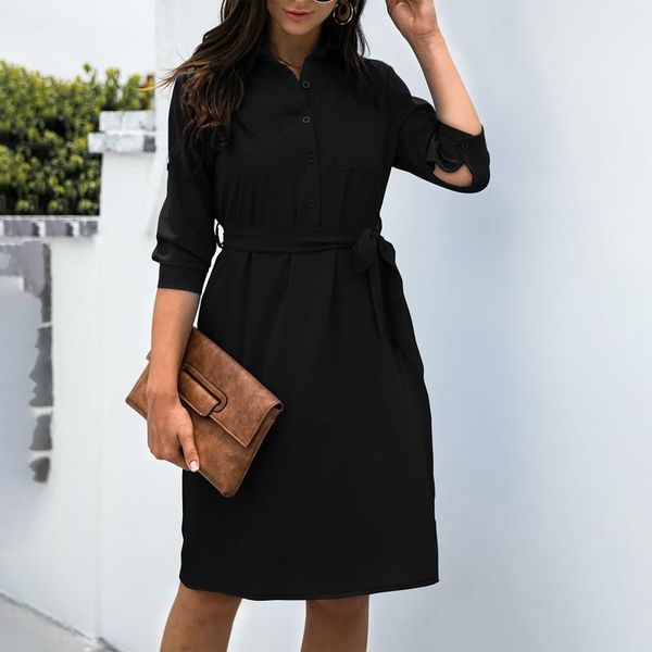 casual dresses spring autumn dress women's solid color 3/4 long-sleeved single-breasted capel collar chiffon with belt vestidos #4, Black;gray
casual dresses spring autumn dress women's solid color 3/4 long-sleeved single-breasted capel collar chiffon with belt vestidos #4, Black;gray