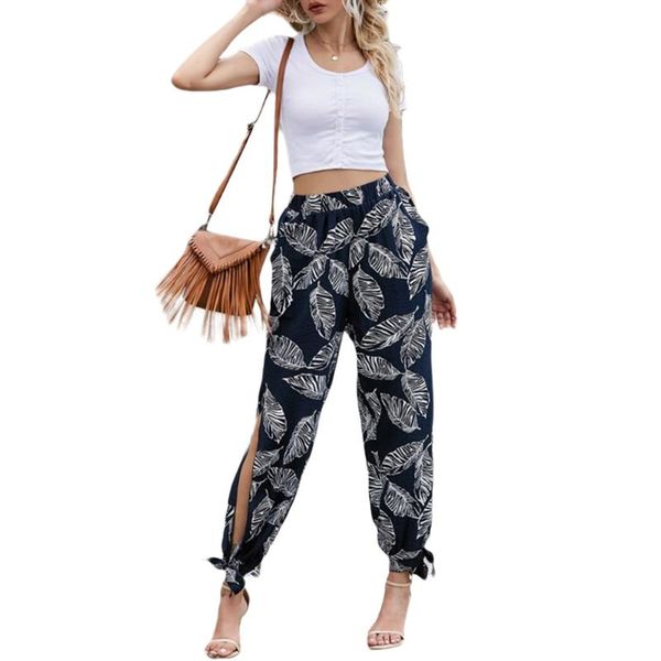 women leaves printed casual pants hollow out baggy style loose lantern high waist split women's & capris, Black;white
women leaves printed casual pants hollow out baggy style loose lantern high waist split women's & capris, Black;white