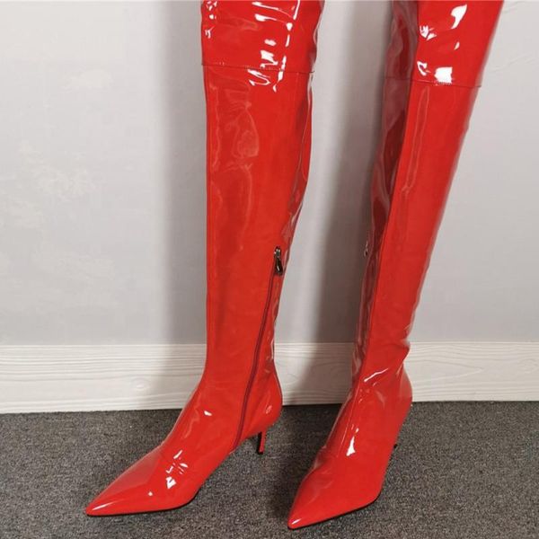 boots solid red reflective upper side zip women over knee high stiletto ladies pointed toe thigh long booties large size 46, Black
boots solid red reflective upper side zip women over knee high stiletto ladies pointed toe thigh long booties large size 46, Black