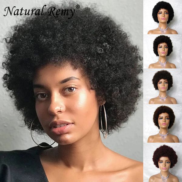 none lace afro jerry curly full machine made human hair wig, Black;brown