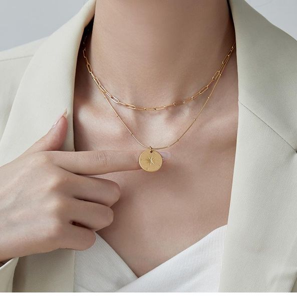 chains lucky star compass double necklace femaleretro pendant clavicle chain titanium steel 18k gold plated couple jewelry, Silver
chains lucky star compass double necklace femaleretro pendant clavicle chain titanium steel 18k gold plated couple jewelry, Silver