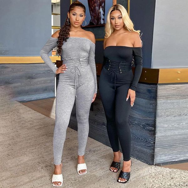women's jumpsuits & rompers slash neck long sleeve jumpsuit woman solid color croset bandage off shoulder autumn casual slim streetwear, Black;white
women's jumpsuits & rompers slash neck long sleeve jumpsuit woman solid color croset bandage off shoulder autumn casual slim streetwear, Black;white