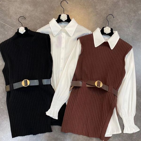 women's knits & tees deat springtime comers long sleeve turn down collar sweater vest two pieces together with female belt ml312 yj2f, White
women's knits & tees deat springtime comers long sleeve turn down collar sweater vest two pieces together with female belt ml312 yj2f, White