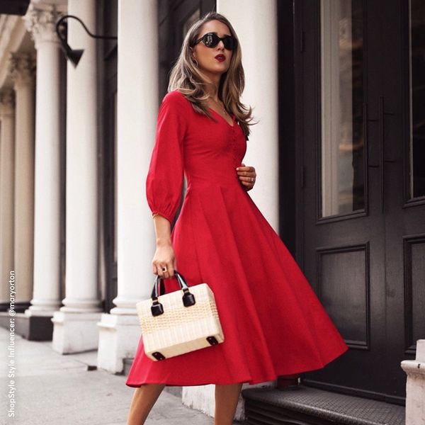 2021 new big red long sleeve fashion swing dress fashion dress, Black;gray