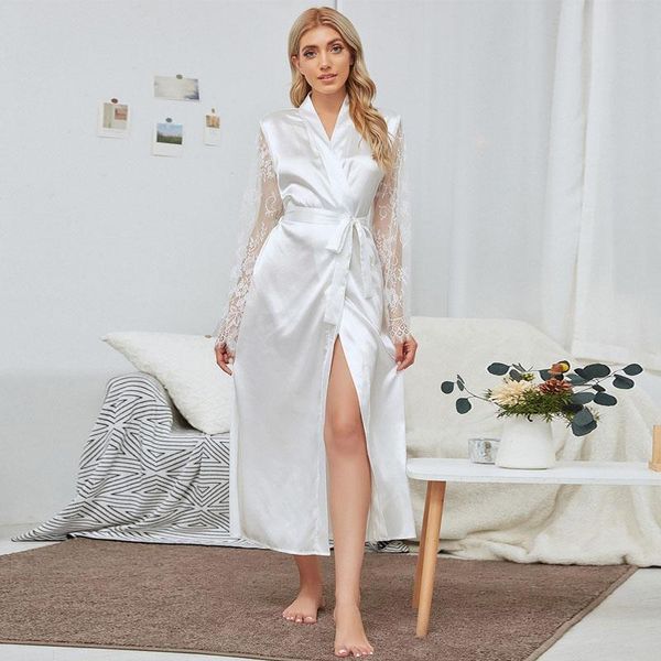 women's sleepwear sanderala women lace robe v neck belted white elegant satin gown bathrobe home pajamas spring, Black;red
women's sleepwear sanderala women lace robe v neck belted white elegant satin gown bathrobe home pajamas spring, Black;red