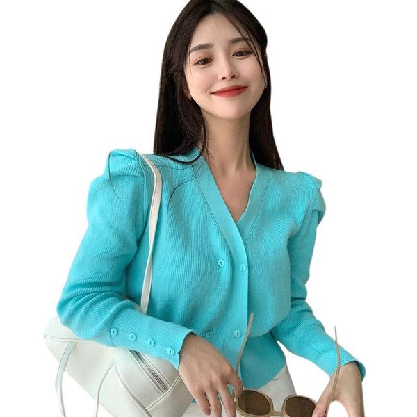 women's v-neck puff sleeve cardigan outer wear loose autumn and winter short knitted sweater coat knits & tees, White
women's v-neck puff sleeve cardigan outer wear loose autumn and winter short knitted sweater coat knits & tees, White