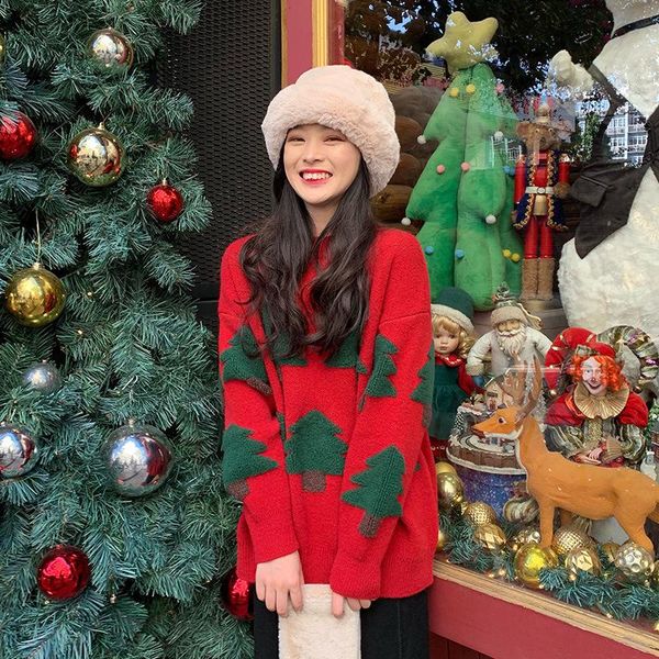 women's sweaters knitted christmas tree pattern round neck pullover thick autumn/winter loose sweater clothing, White;black
women's sweaters knitted christmas tree pattern round neck pullover thick autumn/winter loose sweater clothing, White;black