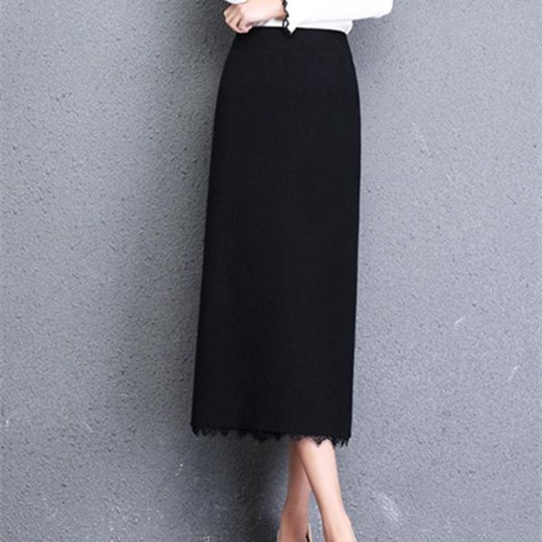 high-waisted vintage elegant pencil one pace split lace women's skirt female silm knitting cotton long autumn winter skirts, Black
high-waisted vintage elegant pencil one pace split lace women's skirt female silm knitting cotton long autumn winter skirts, Black