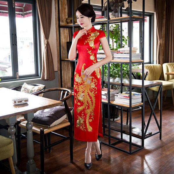chinese style embroidery phoenix bride marry cheongsam split satin straight qipao skirt women wedding party dresses ethnic clothing, Red
chinese style embroidery phoenix bride marry cheongsam split satin straight qipao skirt women wedding party dresses ethnic clothing, Red