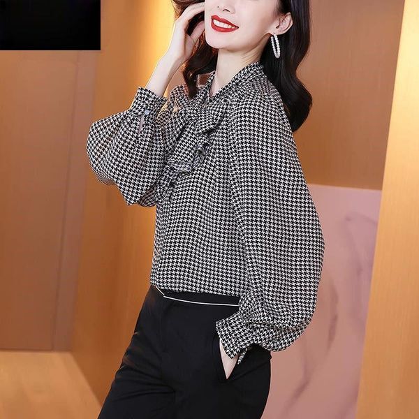 women's blouses & shirts 2021 spring autumn women korean style plaid lantern sleeve female elegant bow tie up collar button m209, White
women's blouses & shirts 2021 spring autumn women korean style plaid lantern sleeve female elegant bow tie up collar button m209, White