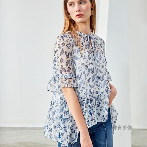 women's blouses & shirts design silk feather flower lotus leaf sleeve loose chiffon shirt 2021 spring and summer women, White
women's blouses & shirts design silk feather flower lotus leaf sleeve loose chiffon shirt 2021 spring and summer women, White