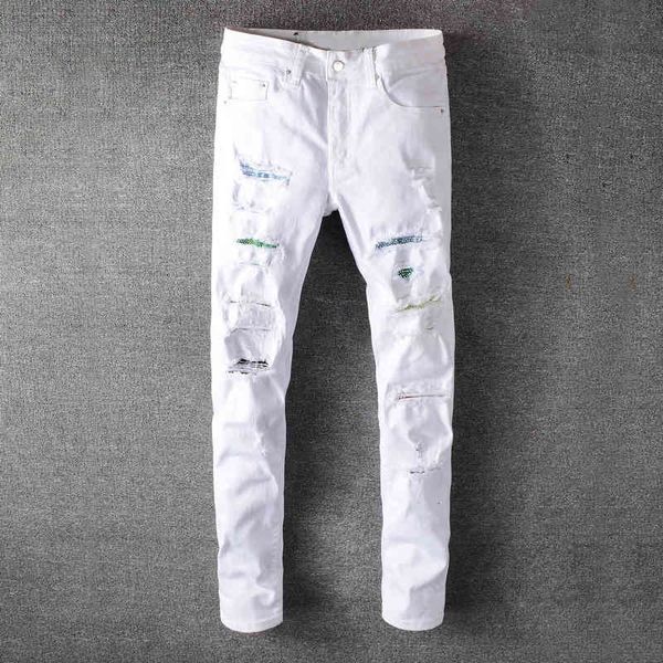 jeans fashion streetwear white color slim fit elastic ripped men patches designer night club punk pants hip hop jeans, Blue
jeans fashion streetwear white color slim fit elastic ripped men patches designer night club punk pants hip hop jeans, Blue